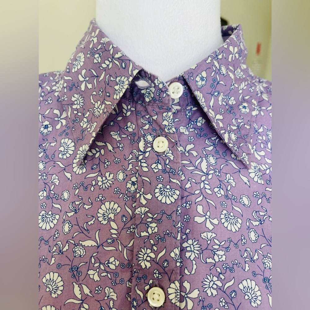 Gap Long Sleeve White and Purple Flower Print Dress Shirt Size 12 EUC - Picture 4 of 8